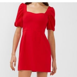 French connection red puff sleeve short dress size 12